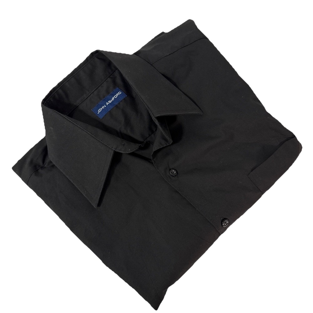 John Ashford Dress Men's Shirt Size M 15 1/2 34-35 Black Buttons Long Sleeve